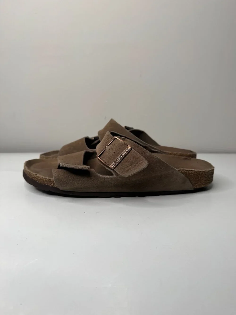 Birkenstock Arizona Suede Slides EU40 Brown Double Strap Adjustable Womens 9 Men